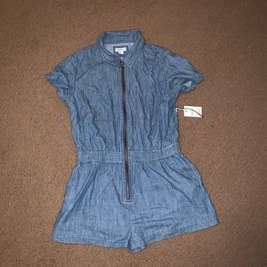 Blue jean zip up romper